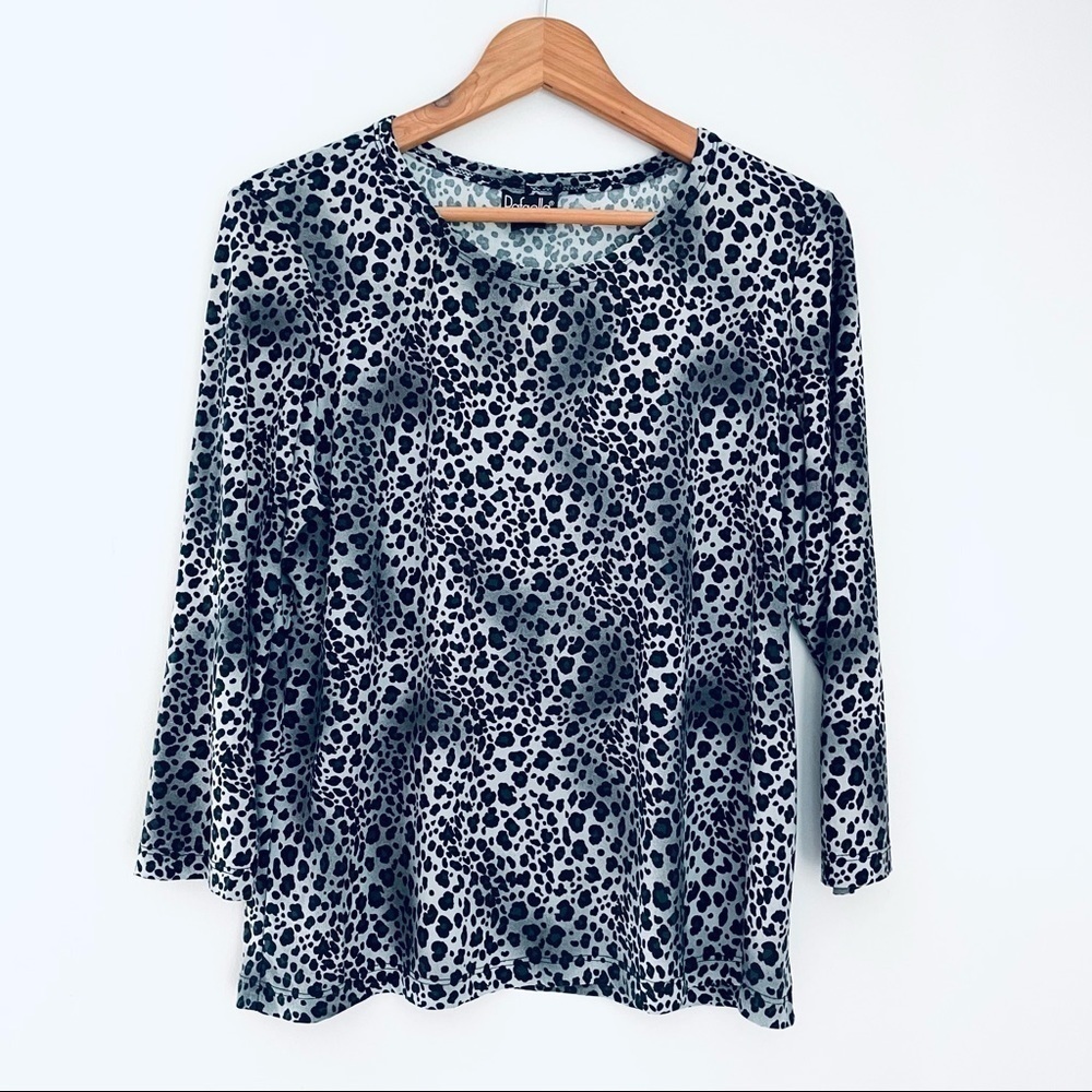 🎯3/$10 Rafaella Grey Gray Black Animal Print Top Cheetah Leopard Large